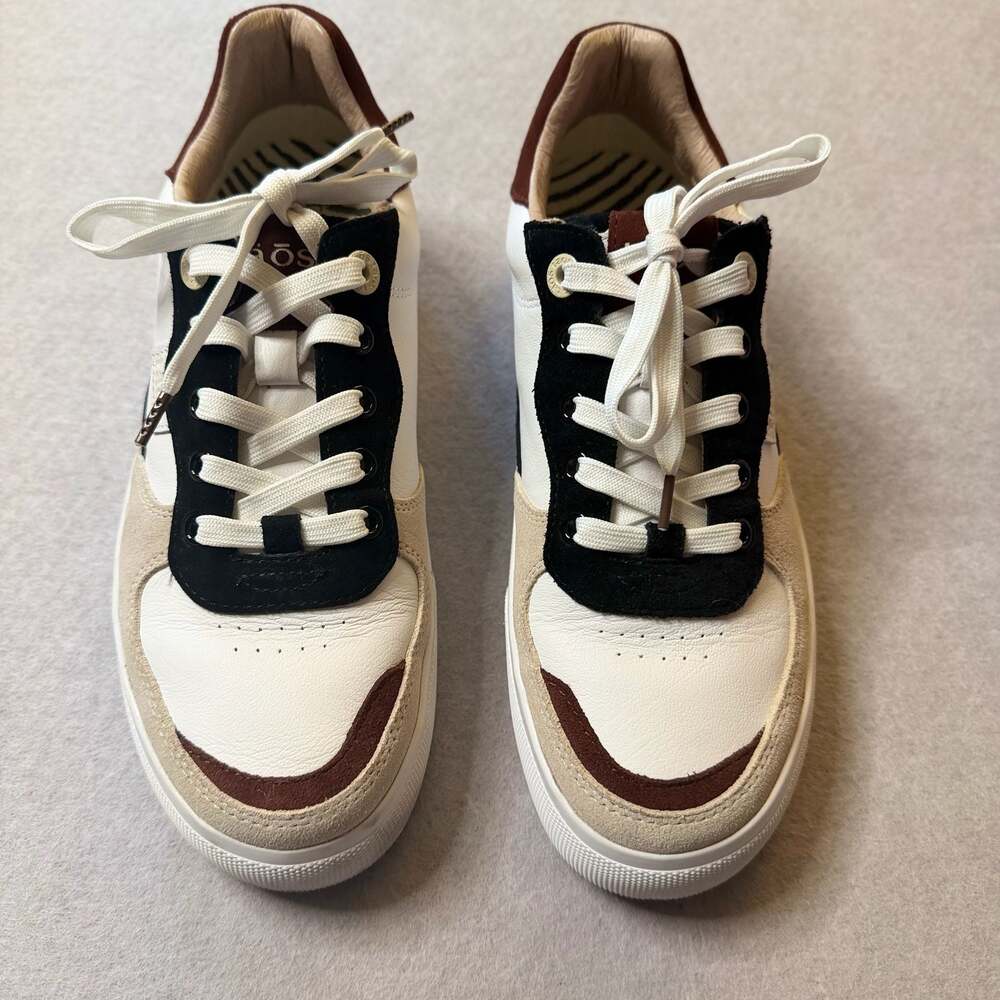 Taos Women’s Plim Soul Lux Sneakers Size 9.5 White Black Brown Leather
